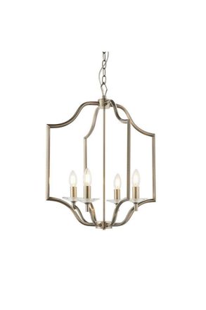 Netlighting Lainey 4 Light Ceiling Pendant Antique Brass Plate & Clear Crystal Glass E14 in Gold
