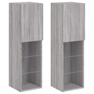 vidaXL Mobili Tv Con Luci Led 2pz Grigio Sonoma 30,5x30x102 Cm - Vidaxl