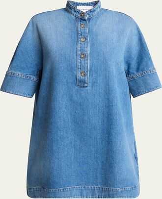 Givenchy Short-Sleeve Denim A-Line Mini Dress