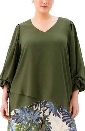 Karen Kane Layered Sleeve Asymmetric Top in Light Olive at Nordstrom, Size 2X