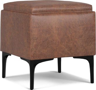 Simpli Home Natasha 18In Contemporary Square Mid Century Storage Ottoman With Tray