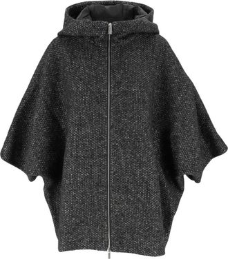 PESERICO Alpaca en lurex jas - Dames - Ponchos - Grijs - L - Wol - Jassen