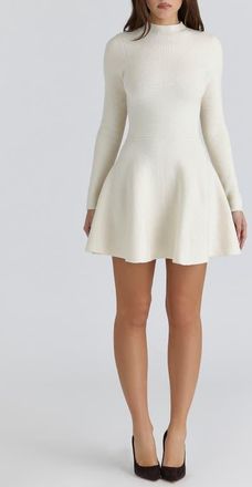 House of CB Bonnie Long Sleeve Merino Wool Blend Cocktail Dress in Cream at Nordstrom, Size X-Small