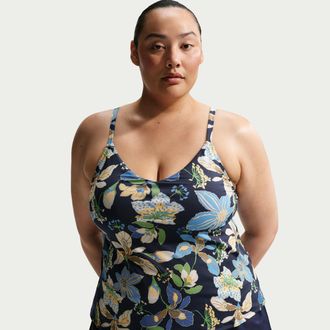 Nike Womens Swim V-Neck Tank Topini (Plus Size) in Blue | NESSG336-440