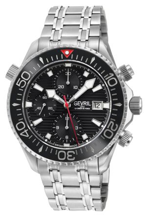 Gevril Group Mens Hudson Yards Chronograph Swiss Automatic, 316L Stainless Steel Case, Black Enamel Dial,316L Bracelet Watch. - Silver - One Size