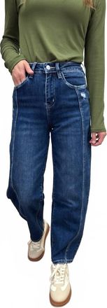 Flying Monkey High Rise Barrel Jeans In Dark Wash