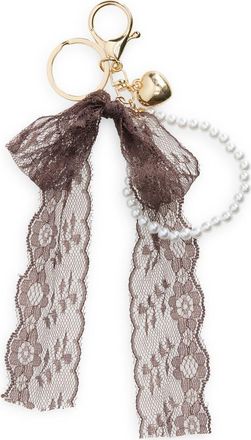 BP. Bow Faux Pearl Bag Charm in Brown Coffee at Nordstrom