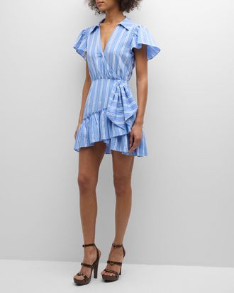 Cinq &agrave; Sept Lila Asymmetric Ruffle Faux-Wrap Mini Dress
