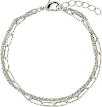 Sterling Forever Silver Emery Layered Paperclip & Curb Chain Bracelet