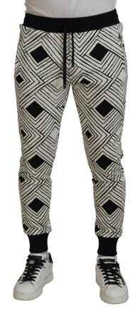 Dolce & Gabbana Mens Black White Cotton Trousers Sport Pants