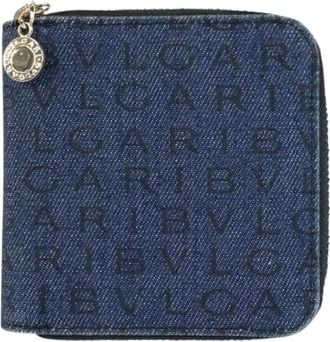 Bulgari Pre-owned Wallets, female, Blue, Size: ONE SIZE Pre-owned Logo Mania Denim Leather Wallet