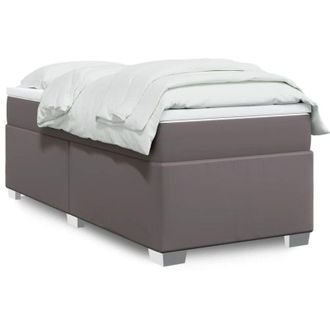 vidaXL Cama Box Spring Con Colch&oacute;n Cuero Sint&eacute;tico Gris 80x200 Cm Vidaxl
