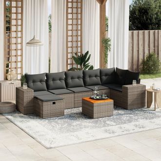 vidaXL Vidaxl - Set De Sof&aacute;s De Jard&iacute;n 8 Pzas Y Cojines Rat&aacute;n Sint&eacute;tico Gris