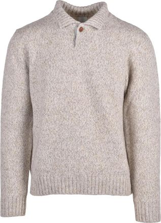 Eleventy Buttoned Wool Sweater With Collar In Warm Beige