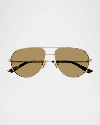Bottega Veneta Men & apos;s Double-Bridge Metal Aviator Sunglasses