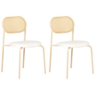 Beliani Beliani - Conjunto De 2 Sillas De Comedor Retro Asiento De Tela Estructura Met&aacute;lica Efecto Madera Trenza Vienesa Madera Clara Adaver