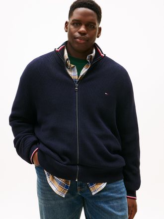 Tommy Hilfiger Big & Tall Strickjacke BT-RWB RIB ZIP THROUGHB, Herren, Gr. 4XL, desert sky, Strick, Obermaterial: 100% Baumwolle, TOMMY HILFIGER BIG & TALL, normal normal, Ripp