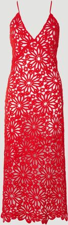 Karen Millen Womens Floral Crochet Woven Beach Maxi Dress - Red Cotton - Size X-Small