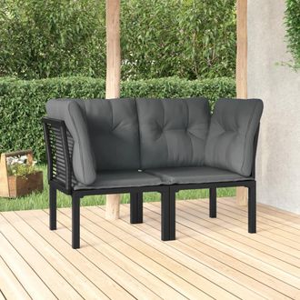 vidaXL Sillones Esquina Jard&iacute;n Con Cojines 2 Uds Rat&aacute;n Pe Negro Y Gris Vidaxl