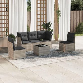 vidaXL Vidaxl - Set De Sof&aacute;s De Jard&iacute;n 6 Pzas Y Cojines Rat&aacute;n Sint&eacute;tico Gris
