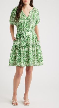 Julia Jordan Floral Puff Sleeve Minidress in Green Multi at Nordstrom, Size X-Small
