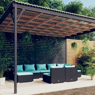 vidaXL Set De Muebles De Jard&iacute;n 9 Pzas Y Cojines Rat&aacute;n Sint&eacute;tico Negro Vidaxl