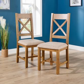 Home Source Industries High Cross Backed Dining Chair Beige Wool Seat Solid Oak Legs