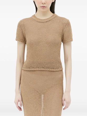 Aya Muse T-shirt in maglia traforata - Marrone