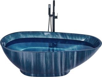 Beliani Ba&ntilde;era Independiente Azul Marino Efecto M&aacute;rmol Acr&iacute;lico Individual 170 X 80 Cm Ovalado Dise&ntilde;o Moderno Rioja