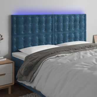 vidaXL Cabecero Con Luces Led Terciopelo Azul Oscuro 200x5x118/128 Cm Vidaxl