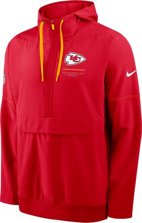 Nike Kansas City Chiefs Sideline Anorak Nike Mens NFL 1/2-Zip Hooded Jacket in Red | 03AT080K7G-EKU