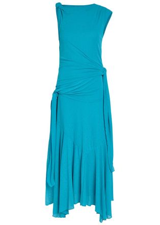 Ganni Draped Asymmetric Mesh Midi Dress - Light Blue - 40 (UK12 / M)