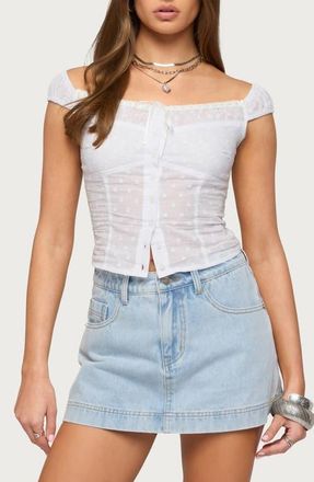 Edikted Laura Off the Shoulder Cotton Top in White at Nordstrom, Size X-Large