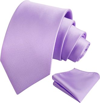 Alizeal Mens 8cm Solid Color Necktie and Hanky Classic Business Formal Tie with Pocket Square Set, Lavender