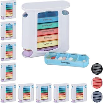 Relaxdays Pack 10 Pastilleros Semanales 4 Tomas, R&oacute;tulos En Alem&aacute;n, Pp-abs, Blanco Y Multicolor, 13 X 11,5 X 4,5 Cm