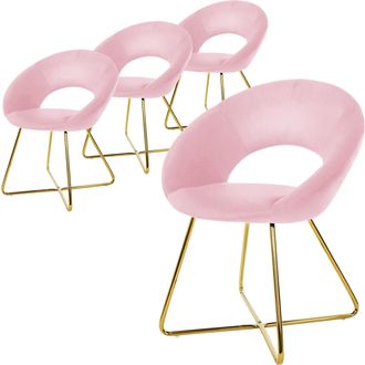 ML Design Ml-design - 4x Sillas De Comedor Rosa Ergon&oacute;micas Asiento Tapizado Aspecto Terciopelo Patas De Metal Doradas Con Respaldo Redondo Y Reposabrazos Sill&oacute;