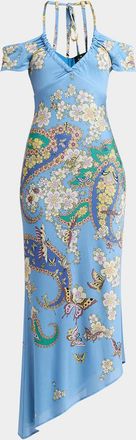 Etro Blue Lucky Charm Jersey Halter Midi Dress