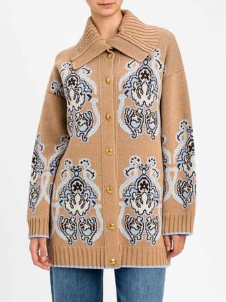Twinset Wool Blend Cardigan with Abstract Jacquard Pattern