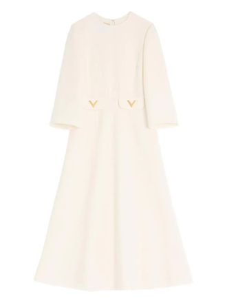 Valentino Garavani Vlogo midi dress - women - Wool/Silk - 40 - Neutrals