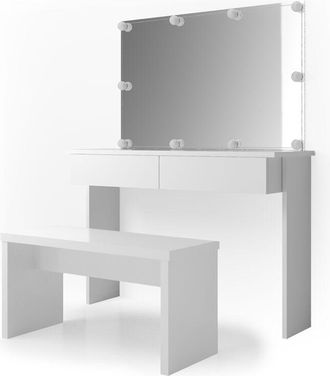 Vicco Tocador Azur, Blanco, 120 cm con iluminación led y banco