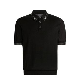 Dolce & Gabbana Polo Shirts, male, Black, XL, Collar Detail Knitted Polo