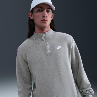 Nike Mens Nike Sportswear Club 1/2-Zip Fleece Top in Grey | FN3864-063