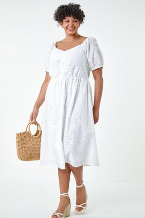Roman Cotton Broderie Midi Dress