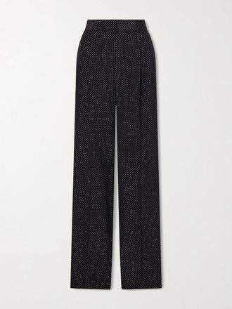 SA SU PHI Pantaloni A Gamba Larga In Raso Di Seta A Pois Con Pinces - Nero