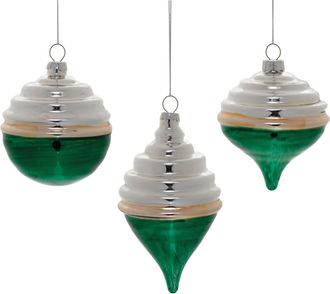 Melrose International Two-Tone Tiered Glass Ornament (Set of 12) - Green, Silver