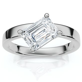 Pompeii3 1Ct Tilted Emerald Diamond Ring 14k Gold or Platinum Lab Grown