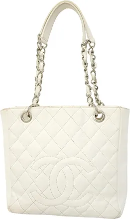 Chanel White Grained Calfskin Tote Bag (Pre-Owned)