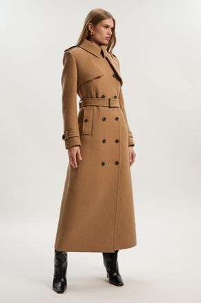 Karen Millen Wool Mix Belted Trench Maxi Coat in Camel at Nordstrom, Size 10