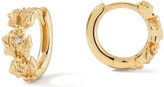 Made by Mary Cubic Zirconia Birthstone Flower Huggie Hoop Earrings in Gold December at Nordstrom