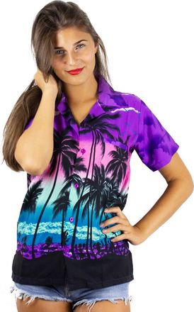 V.H.O. Funky Hawaiian Blouse Shirt, Shortsleeve, Beach, Purple, 4XL